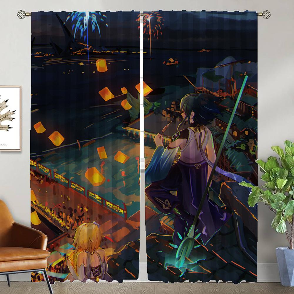 Домашний интерьер Шторы для гостиной Шторы Genshin Impact Halloween Decoration Partition Tulle для спальни Шторы 2 шт.