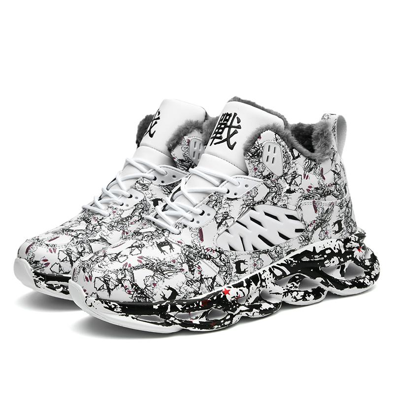 TUINANLE Мужские зимние ботинки с принтом граффити, зимние плюшевые теплые кроссовки на платформе, нескользящие, мужская спортивная обувь