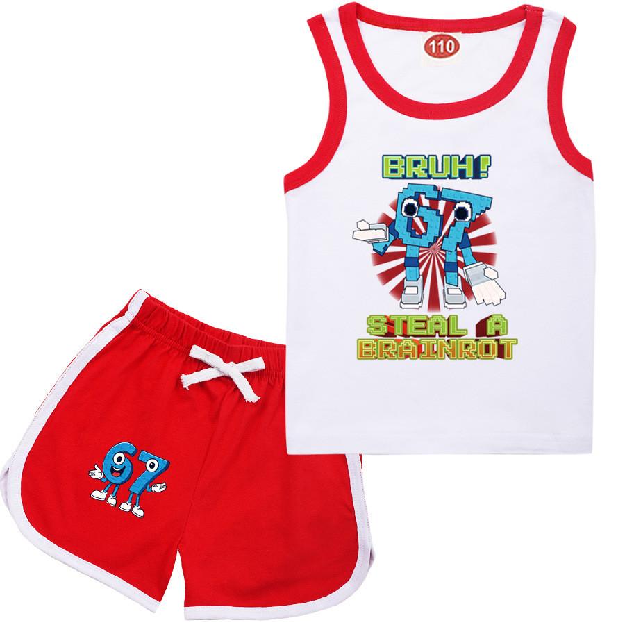 9192 Детские Крадут Мозговую гниль 67 Принт Топ Брюки Спортивные костюмы