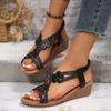 Bling Crystal Bohemian Sandals Women Summer Light Slip-On Wedges Sandalias Mujer Comfort Med Heels Non-Slip Beach Shoes Sandals