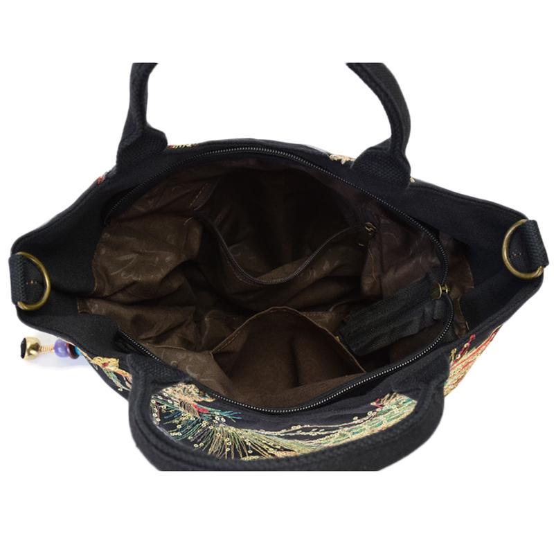 Женская холщовая сумка-тоут с блестками и павлином, вышитая павлином, летняя сумка для покупок, винтажная сумка на веревке с бисером