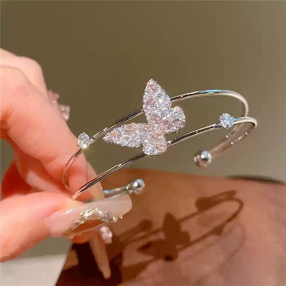Super Flash Double-layer Butterfly Opening Bracelet, High-end Sense Fashion Light Luxury Temperament Bracelet, Simple and Versatile Jewelry Women