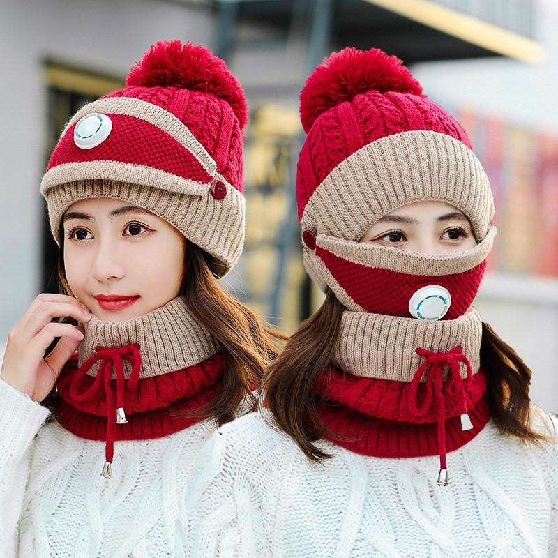 3 Pieces Women's Knitted Hat Scarf Caps Neck Warmer Winter Hat Ladies Girls Skullies Beanies Capst