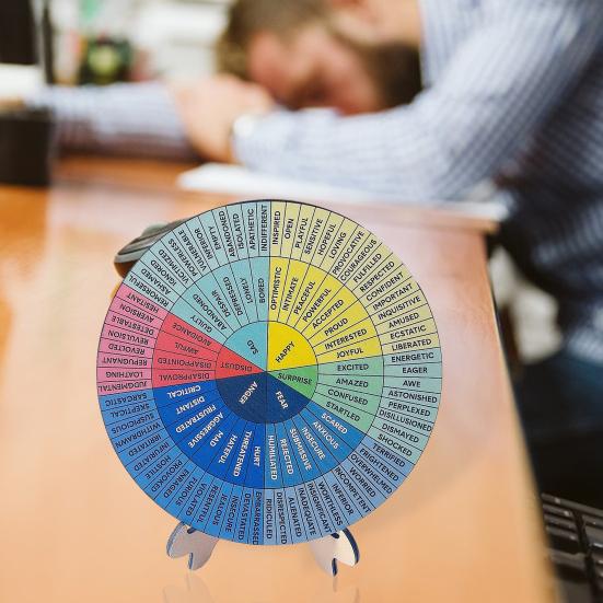 Колесо чувств. Деревянная диаграмма регуляции эмоций с подставкой. Терапия эмоций и психического здоровья.