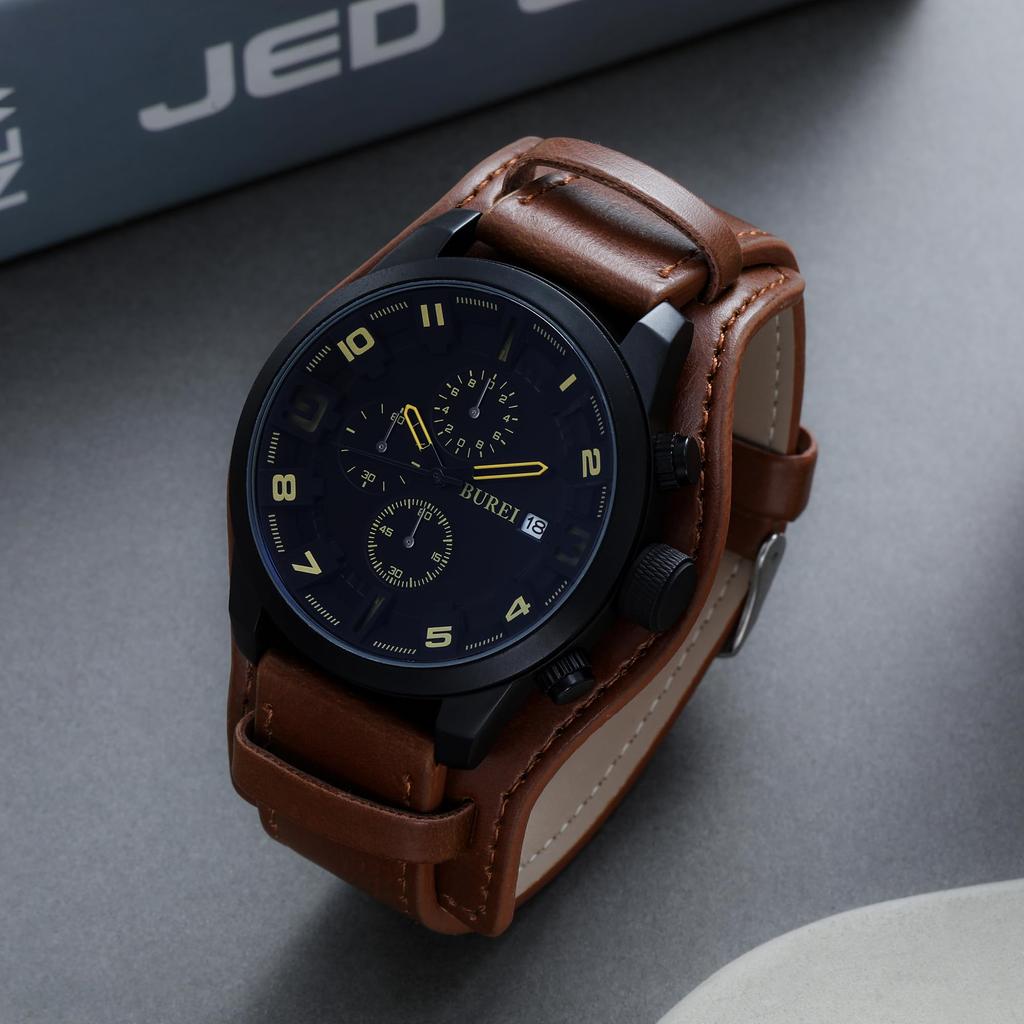 Watch Analog Waterproof Simple Male Brown Leather Strap Clock Japanese Battery [Baosho] Men's