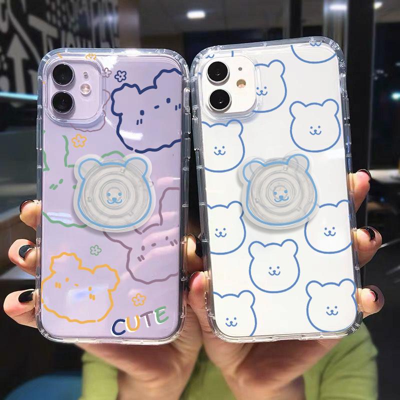 Чехол для телефона с милым медведем на кронштейне для iPhone SE 2020 SE3 2022 13 12 Mini 11 Pro 7 8 5 6 6S Plus X XR XS Max, мягкий держатель-подставка