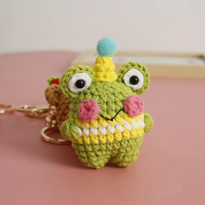 Cartoon Animal Series Crochet Keychain Cute Cow keyrings Handmaking Knitted Mini Animal Doll Keychain Custom Accessory