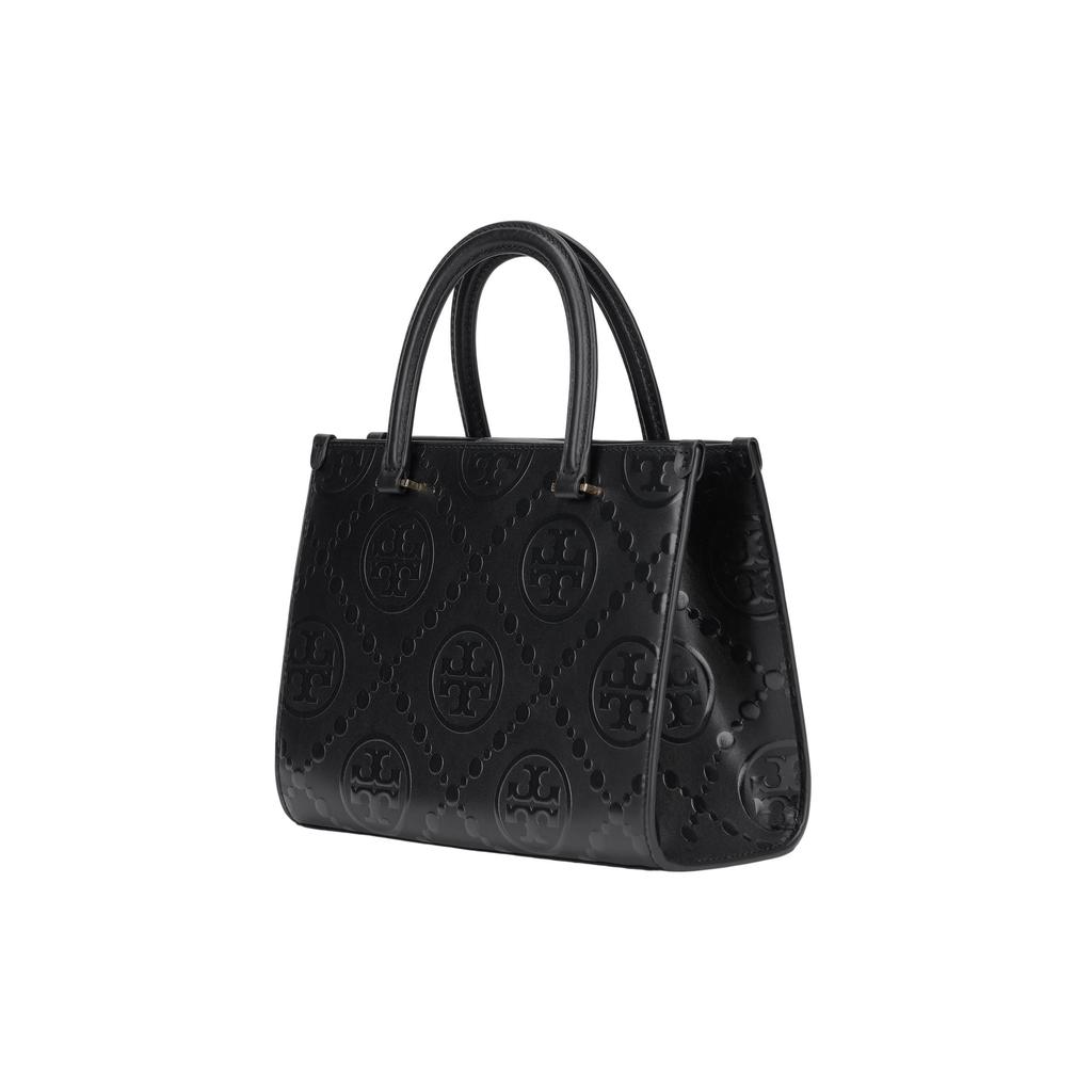 Tory Burch T Monogram Brand Print Adjustable Detachable Shoulder Strap Embossed Leather Tote Shopping Bag Women Tote Black 162013-001