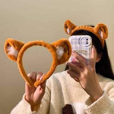 Пушистая повязка на голову с животным узором, тигриные ушки, мультяшная повязка для волос, тематический костюм для вечеринки, аксессуары для волос