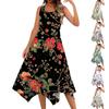 Женское повседневное модное платье миди без рукавов с круглым вырезом и цветочным принтом, нерегулярный подол