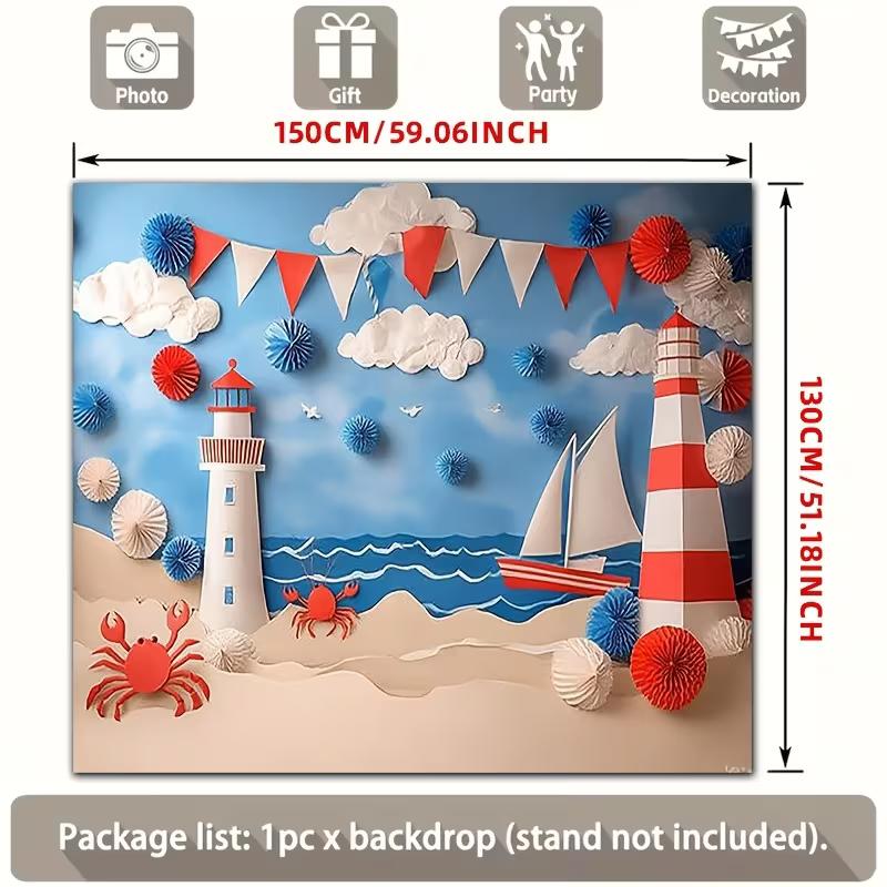 2D Nautical Beach Photo Backdrop Baby Shower Decor Cloth