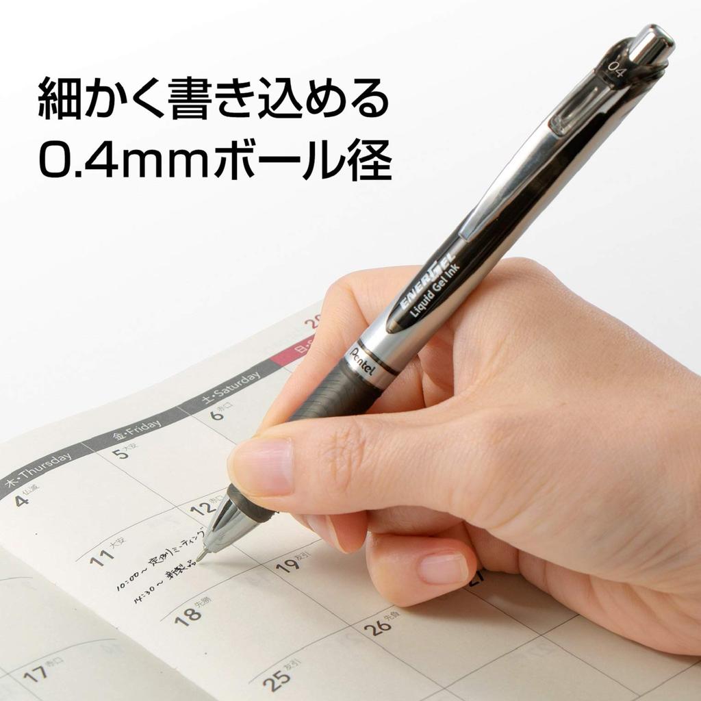 Шариковая ручка Pentel с гелевыми чернилами Energel, выдвижной серебряный стержень, черный, 10 шт., 0,4 мм BLN74-A