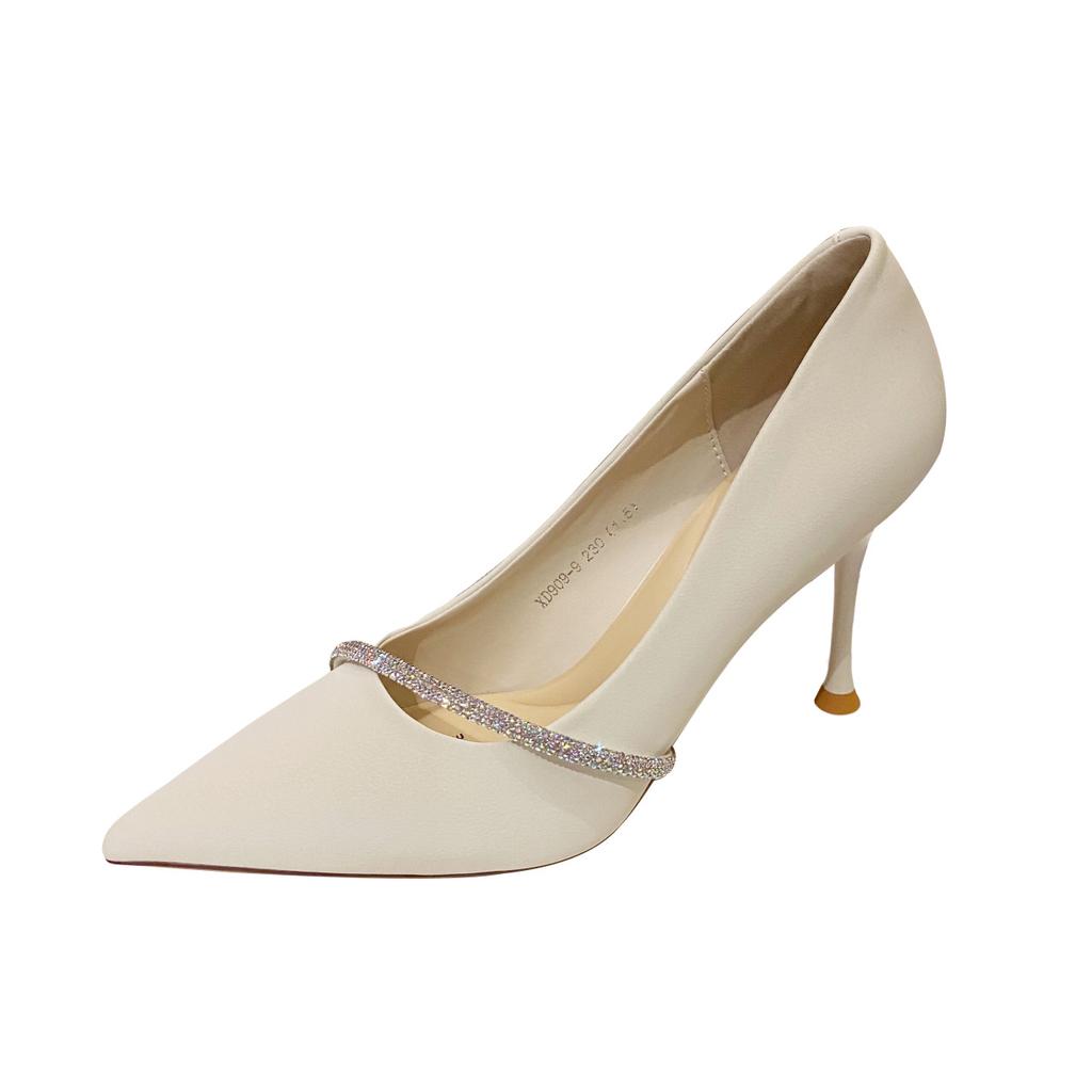 Spring New Water Diamond High Heels Pointed Thin Heels Women's Large Size Wedding Party Shoes Heels Women