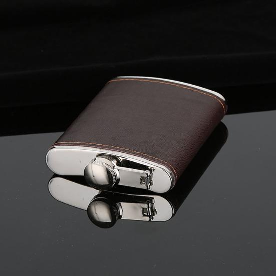 Men Faux Steel Vodka Leather Wrapped Stainless Hip Whiskey Alcohol Flask 5-9oz