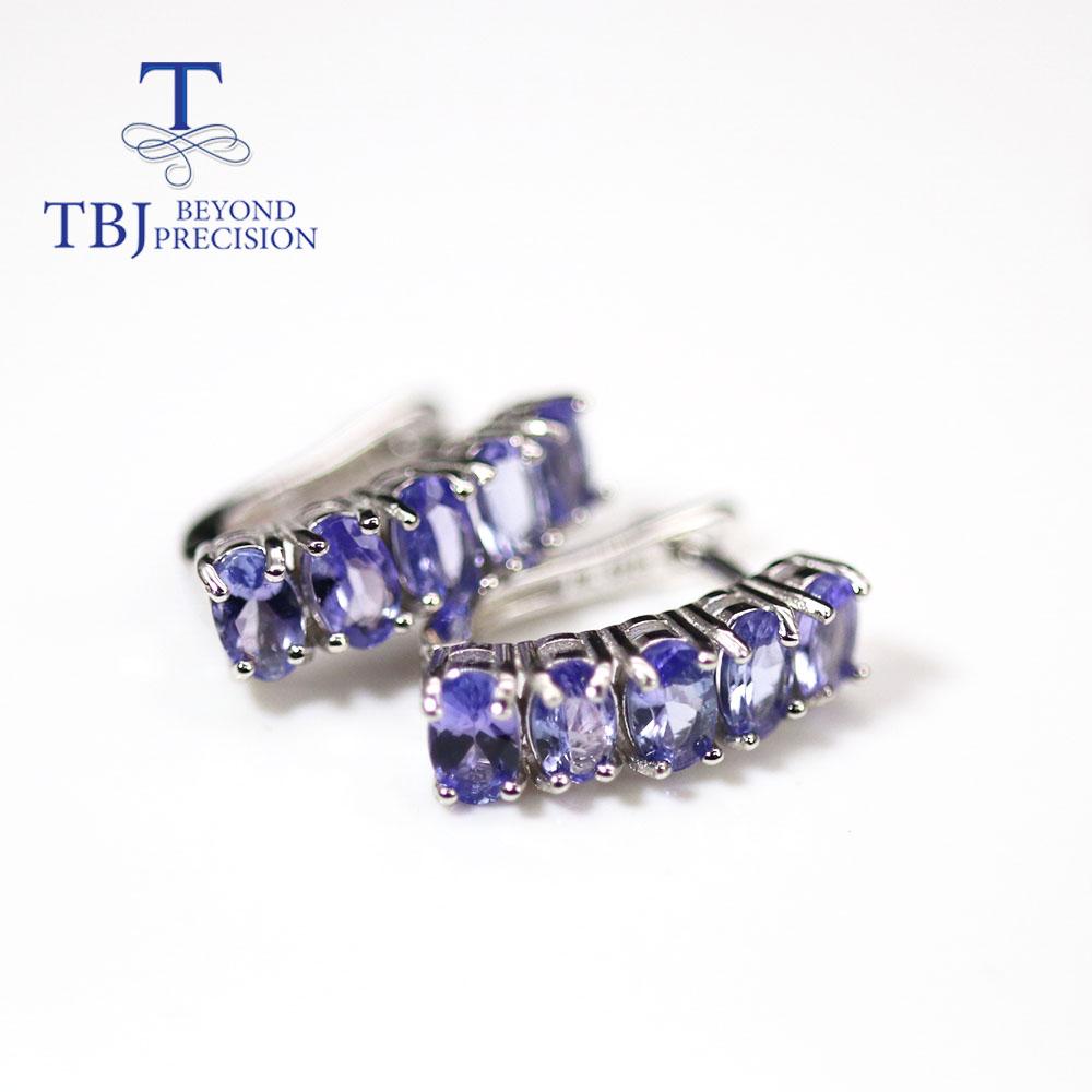 Natural Blue Tanzanite Clasp Earring ,3ct Real Tanzania Aa Color 10 Piece Oval 3*5mm 925 Sterling Silver Fine Jewelry Women