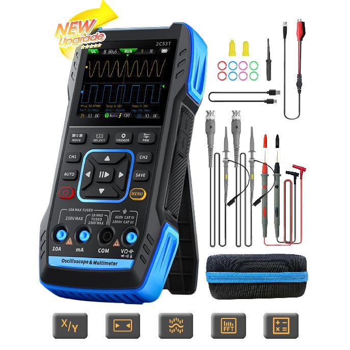 Professional Handheld Oscilloscope Multimeter 3-in-1 2 Channels 2C23/2C53T with DDS Generator 250MS/s Sampling Rate 19999 Counts