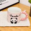 Cute Ceramic Cup with Lid Student Breakfast Cup Cartoon Bear Mug Large Capacity Gift Water Cup Household Set
