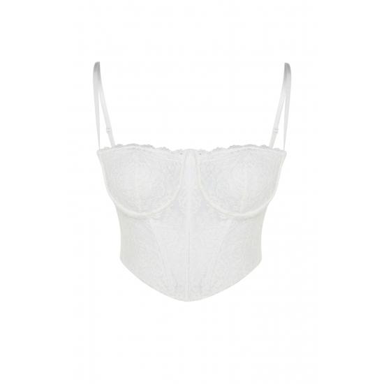 Crop Lined Corset Detailed Lace Bustier