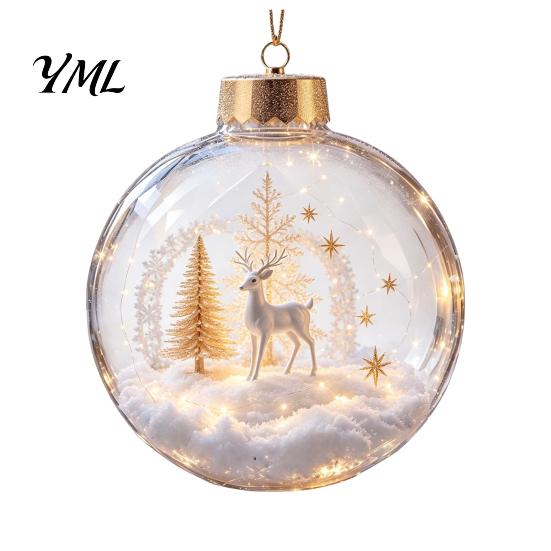 Christmas Hanging Decorations Ball Ornament with LED Lights, Snow Scene Acrylic Clear Theme Decor, Shatterproof Xmas Tree Sphere Holiday