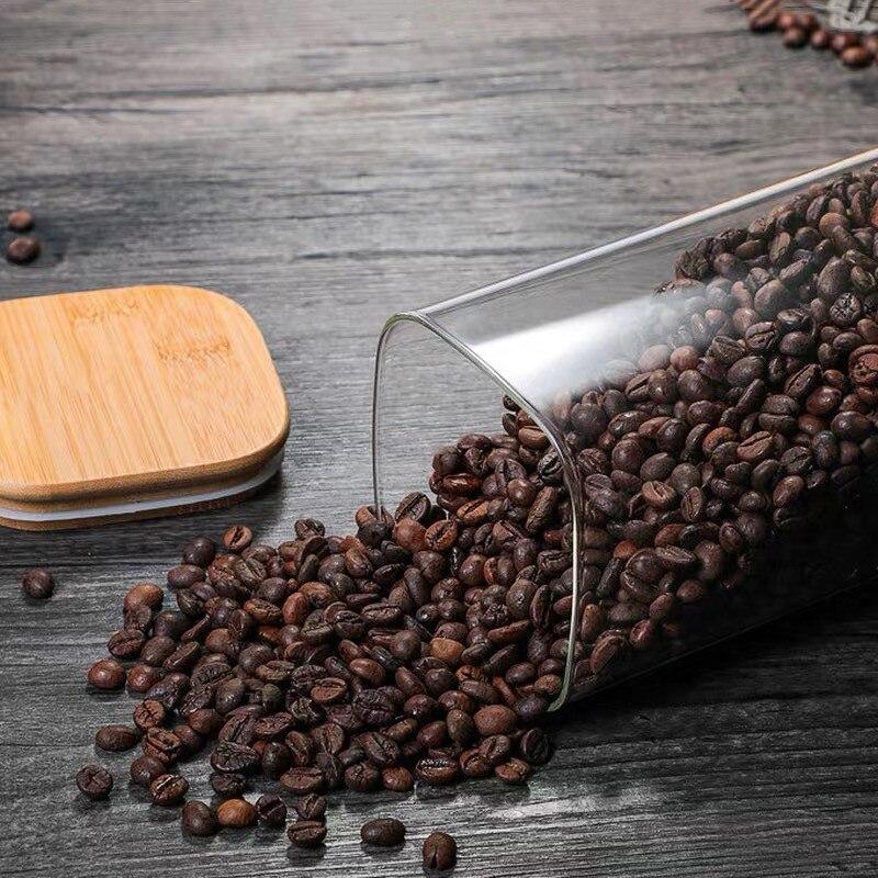 Прозрачная квадратная герметичная банка, стеклянная банка для специй с крышкой, кухонный резервуар для хранения кофейных зерен, контейнер для еды