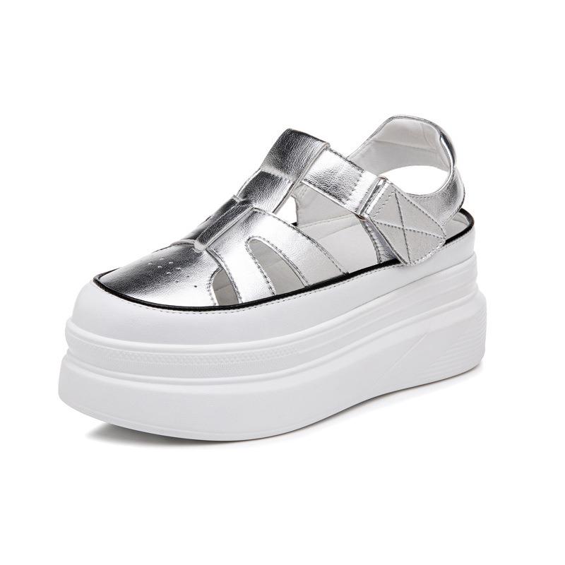 Новая ретро женская обувь на толстой подошве с полыми носками и универсальная обувь, увеличивающая рост