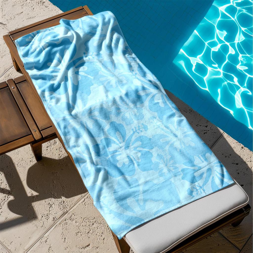 1pc Blue Tropical Hibiscus Pattern 2D Printed Microfiber Beach Towel, quick dry super absorbent. Great for beach, pool