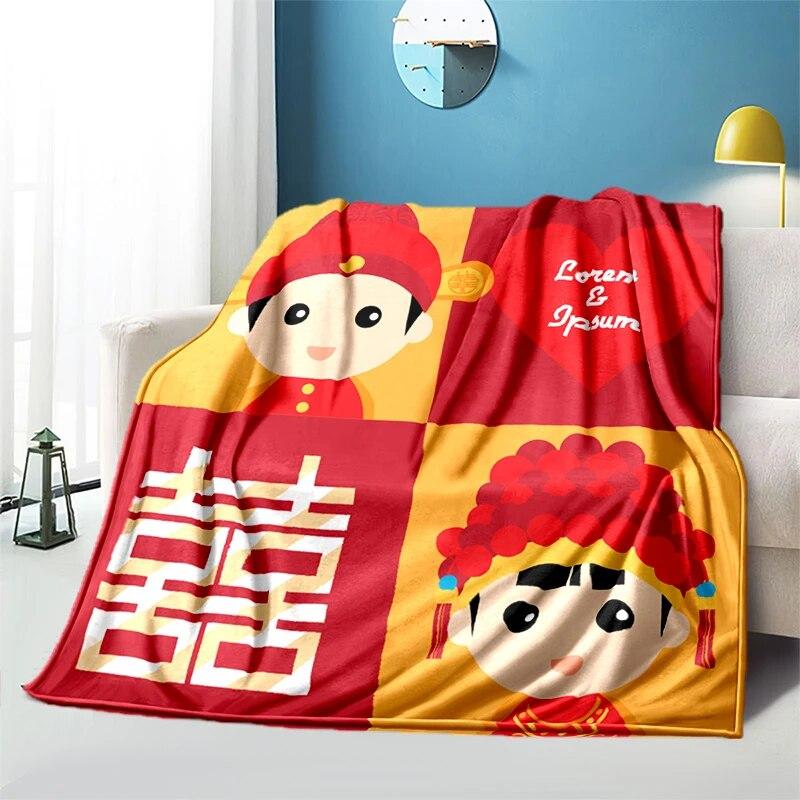Китайское свадебное плюшевое покрывало с героями мультфильмов, тонкие одеяла для пикника, современное фланелевое одеяло Gedruckt Bettdecke Geschenk