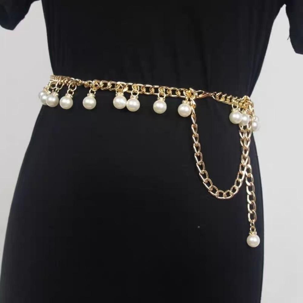 Elegant Chain Belt Versatile Waist Chain Stylish Pearl Belt  Skirt Sweater Decorative Accessories