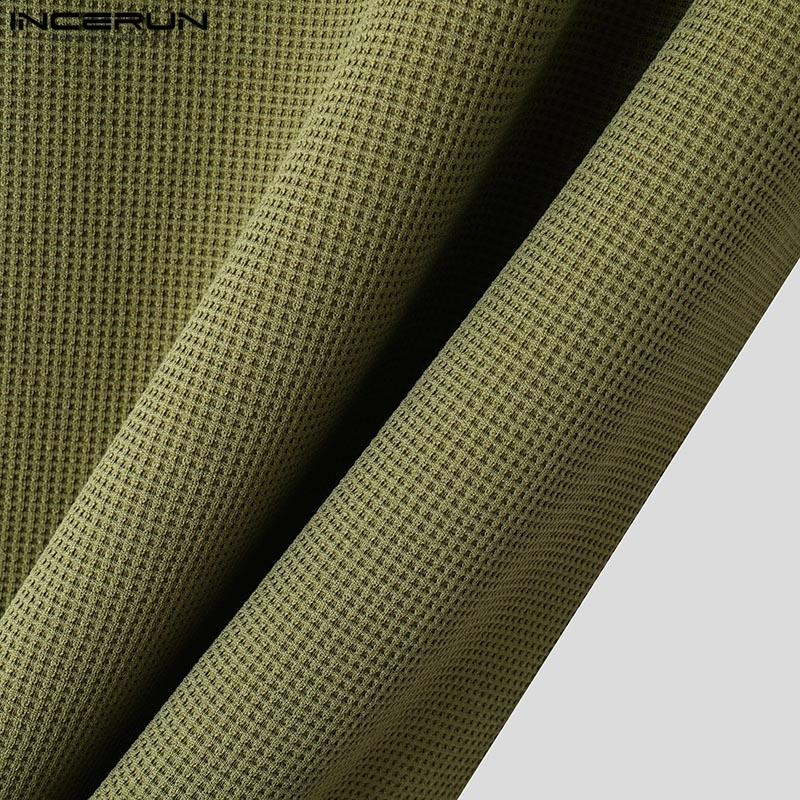 INCERUN Men Round Neck Long Sleeve Texture Waffle Casual Oversized T-shirts