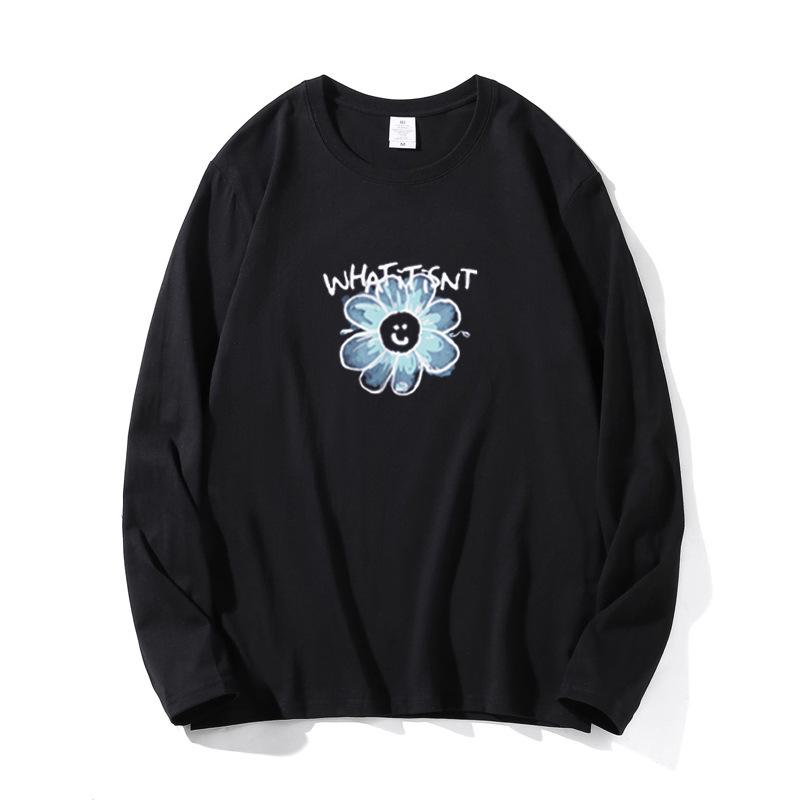 Женская весенне-осенняя футболка с длинным рукавом, круглым вырезом, оверсайз, свободная, с цветочным принтом, пуловер, топ для многослойности