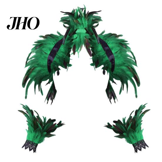 Feather Shawl 1 Set Fake Collar with Wrist Ring Gothic Style Imitation Adjustable Velvet Strap Hollow Out Lace Unisex Model Stage Show Performance