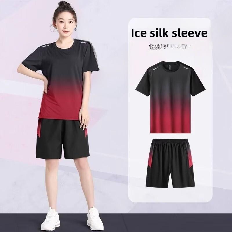 Унисекс быстросохнущий повседневный беговой костюм Ice Silk - большой размер, короткий рукав