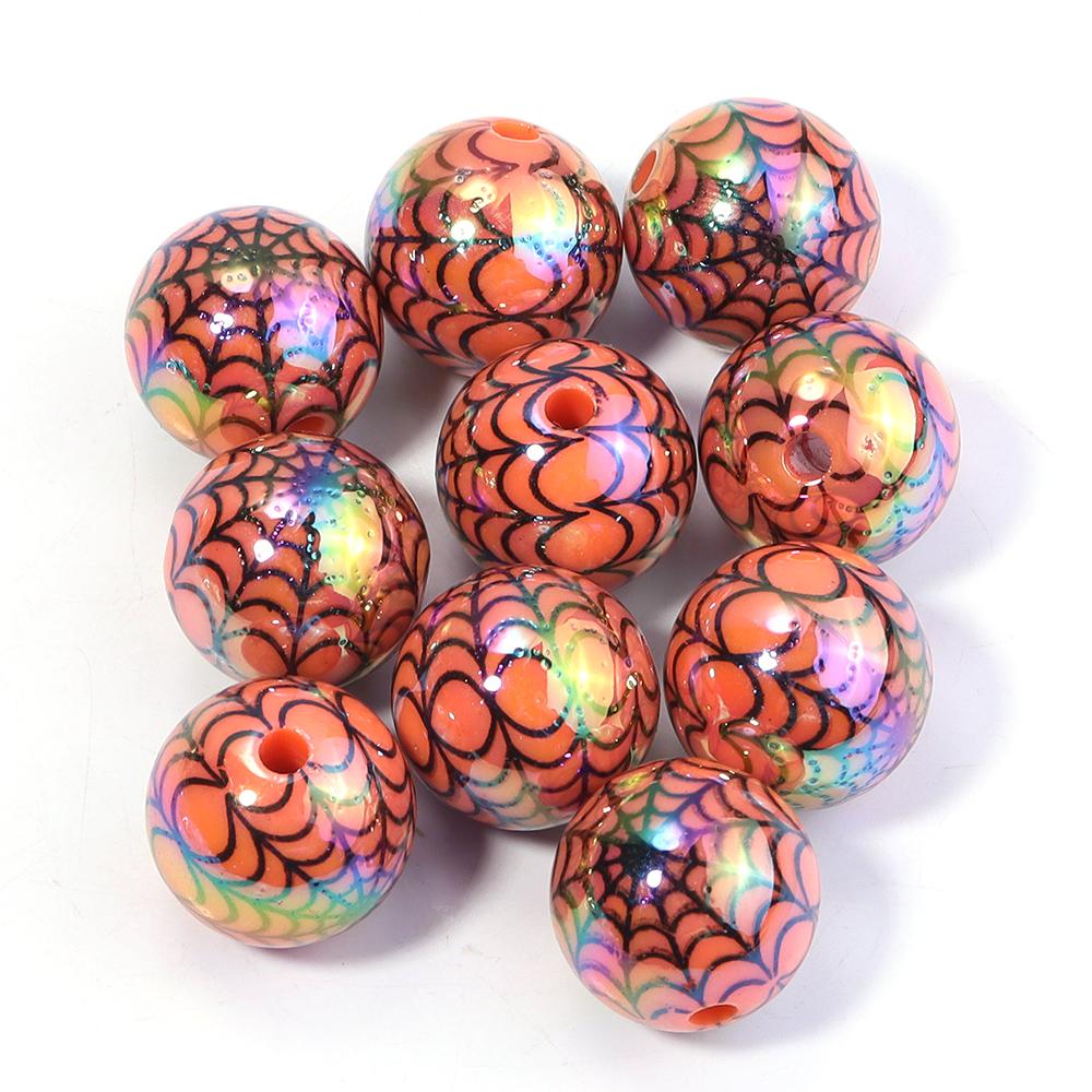 10pcs/lot Halloween Series Printed Beads Colorful Loose Round Heart Shape Acrylic Beads For DIY Charms Bracelet Necklace Jewelry