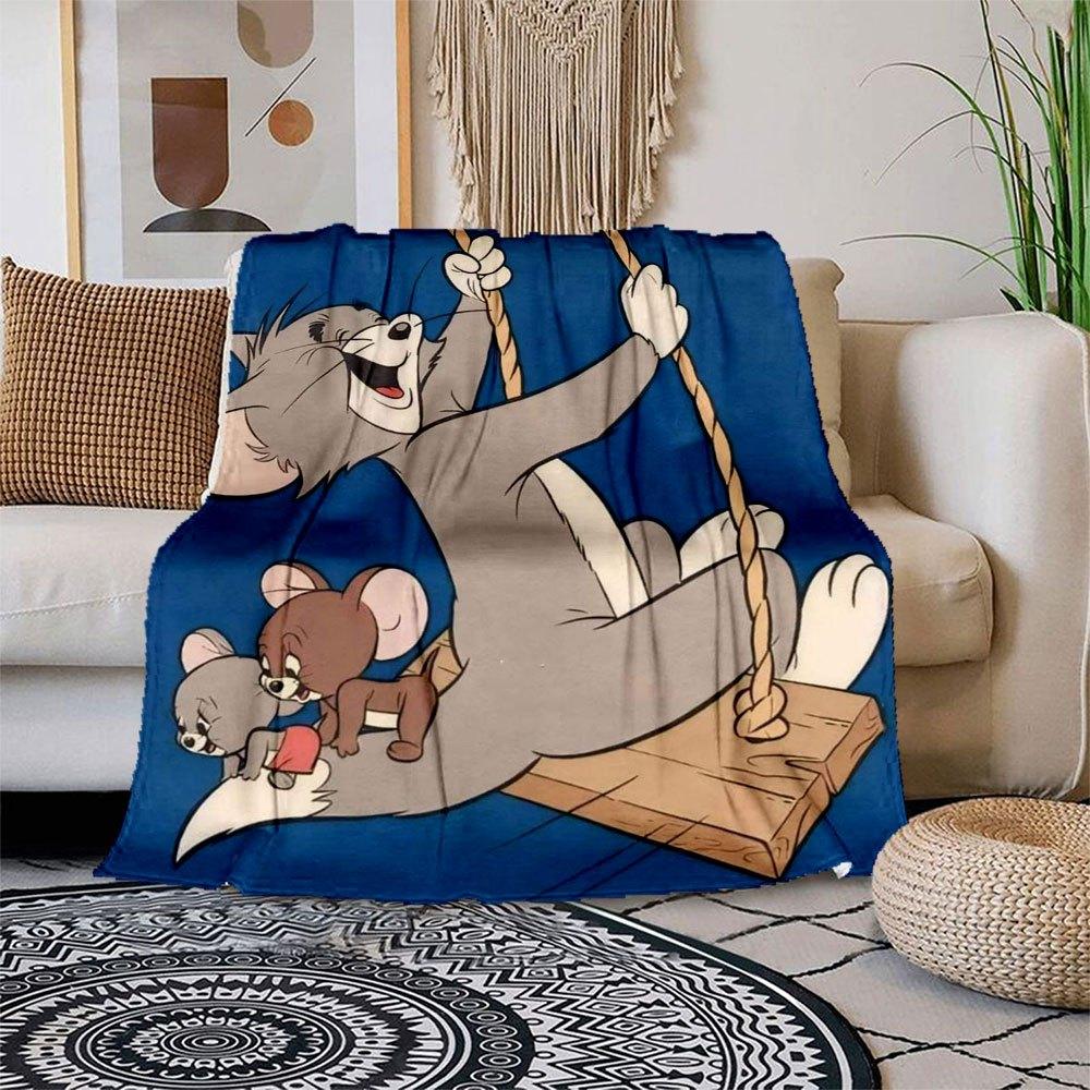 Tom & Jerry Kids Cartoon Wall Stickers Home Decor Art Mural Poster GiftBlanket Flannel Throw Blanket for Sofa, Bed, Travel, Camping, Office