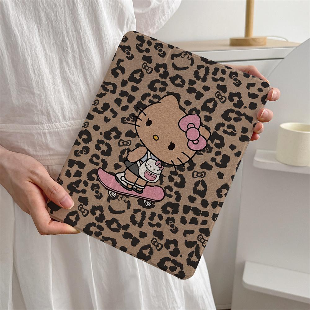 Милый Леопардовый Скейтборд Чехол для Планшета HelloKitty Подходит для A16 2024 11 2025 Air 5/4 10.9 iPad 10 9.7 10.2/10.5 Mini 6/5 с Pe
