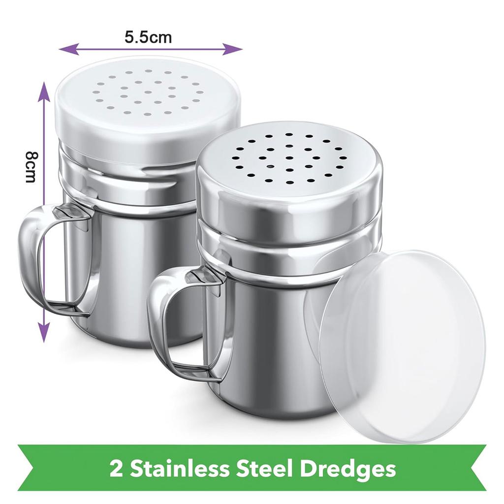 2 Pieces Stainless Steel Dredge Shaker,with Lid and Handle Salt and Pepper Shakers,Seasoning Pepper Shaker