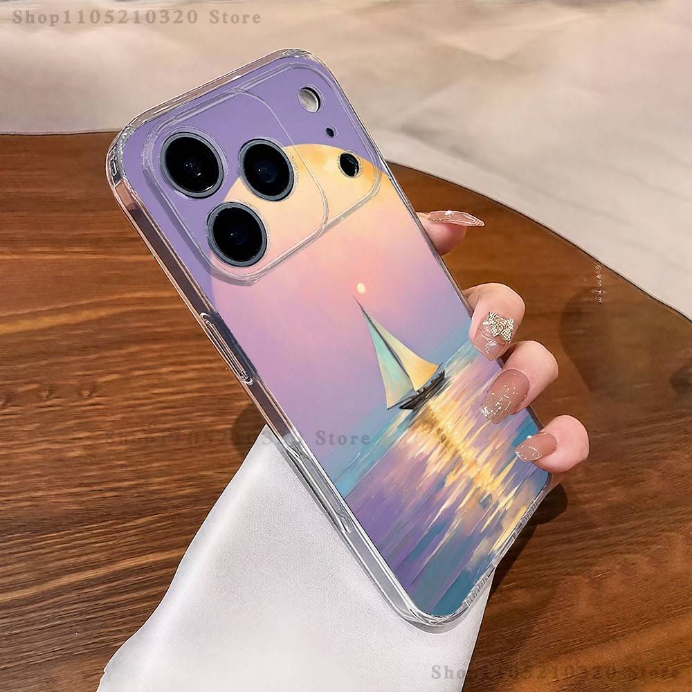Чехол для телефона с рисунком парусной лодки для iPhone 17 16 15 14 13 12 11 Pro Max Plus Mini, прозрачный, с полной задней крышкой, силиконовый, мягкий