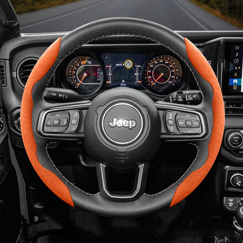 JOT2 For Jeep Suede Snap-on Steering Wheel Cover Fit Renegade Compass Wrangler Jk Jl Grand Cherokee Wk2 Accessories Wj Portachiavi