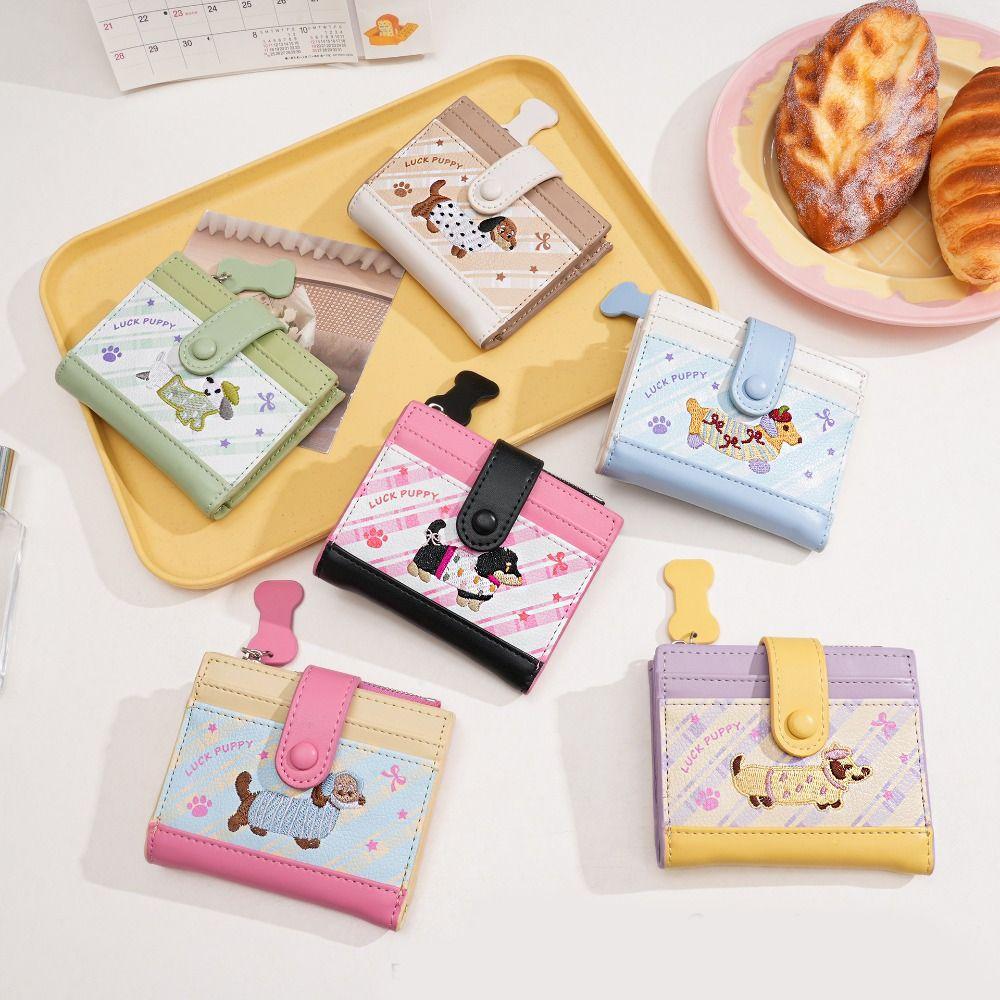 Ultra Thin Embroidery Sausage Dog Wallet Purse Coin Pouch Simple Card Bag  Card Storage Bag