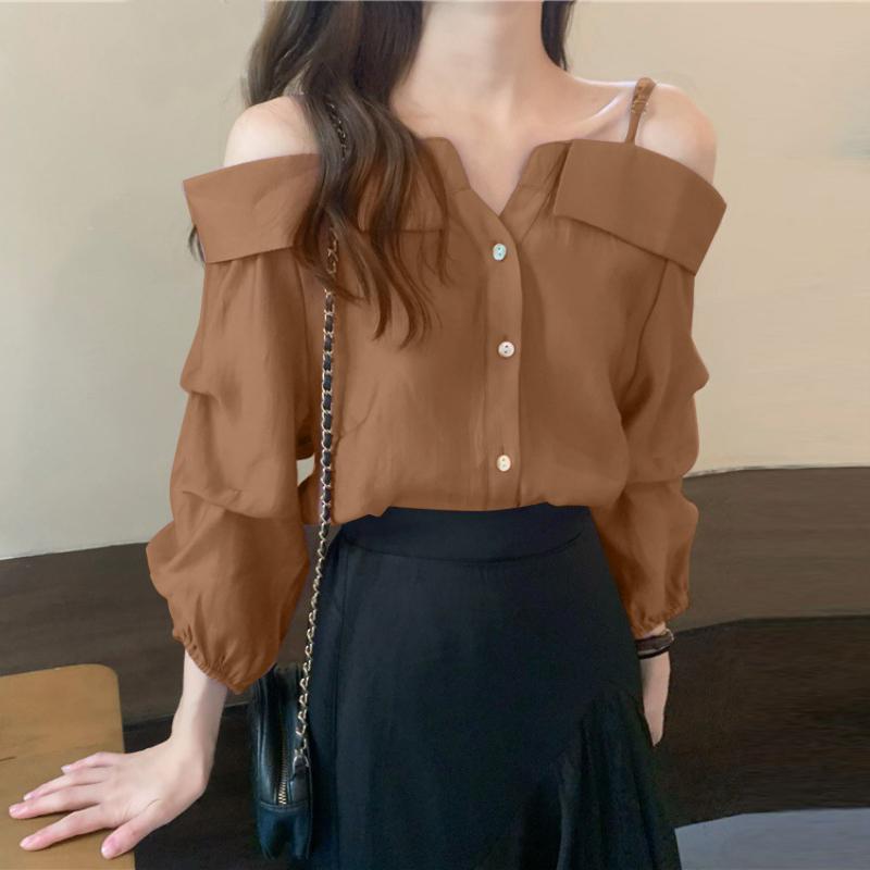 ZANZEA Весенние женские топы с открытыми плечами на тонких бретельках