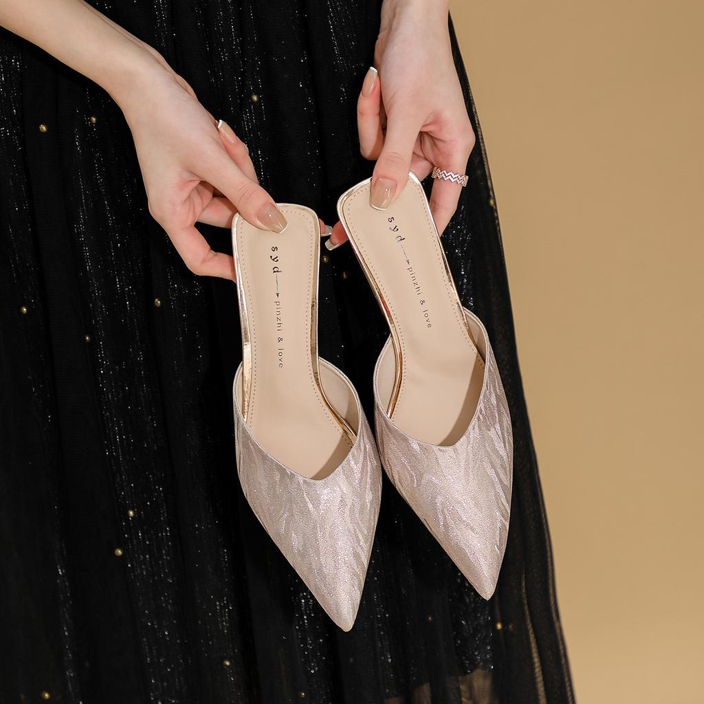 Летние новые универсальные полутуфли, сумка, головные сандалии, туфли на высоком каблуке, женская мода, тонкий каблук, остроносые