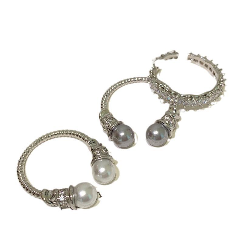 Light Luxury High-End Zircon Pearl Open Ring, Women'S Gentle Niche Fashion Temperament Commuting Versatile Ring Ring