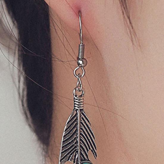 1 пара женских серег-крючков в форме пера в стиле ретро, ​​богемный стиль, искусственная бирюза, украшение для ушей, ювелирные изделия, длинные висячие серьги