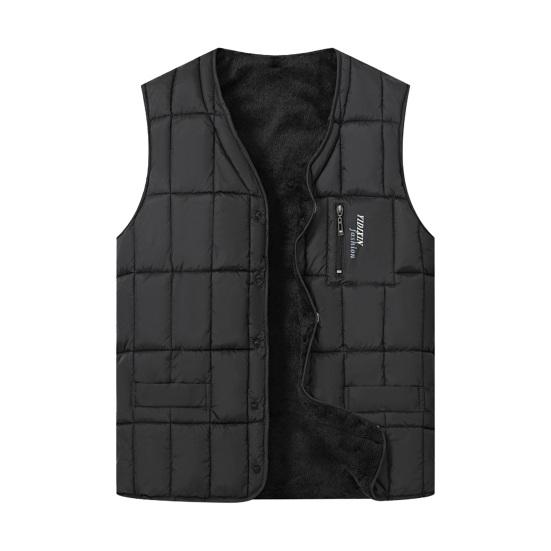Yousheng мужской жилет с V-образным вырезом без рукавов однобортный стеганый жилет пальто с карманами на молнии однотонная плюшевая подкладка утолщенный терможилет куртка
