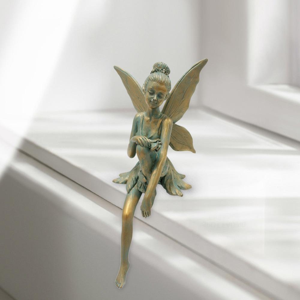 Retro Sitting Flower Fairy Figurine Resin Crafts Fairy Sculpture  Home Office Decor