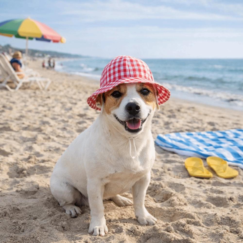 Adjustable Cat Sunscreen Hat Breathable UV Protection Pet Fisherman Hat Plaid Pattern Comfortable Pet Sun Hat Daily Photography