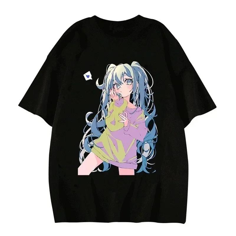 Женская летняя хлопковая футболка MIKU Kawaii Красивая Милая Графическая Футболка Y2K Короткий Рукав Японская Харадзюку Девушка Аниме Футболка