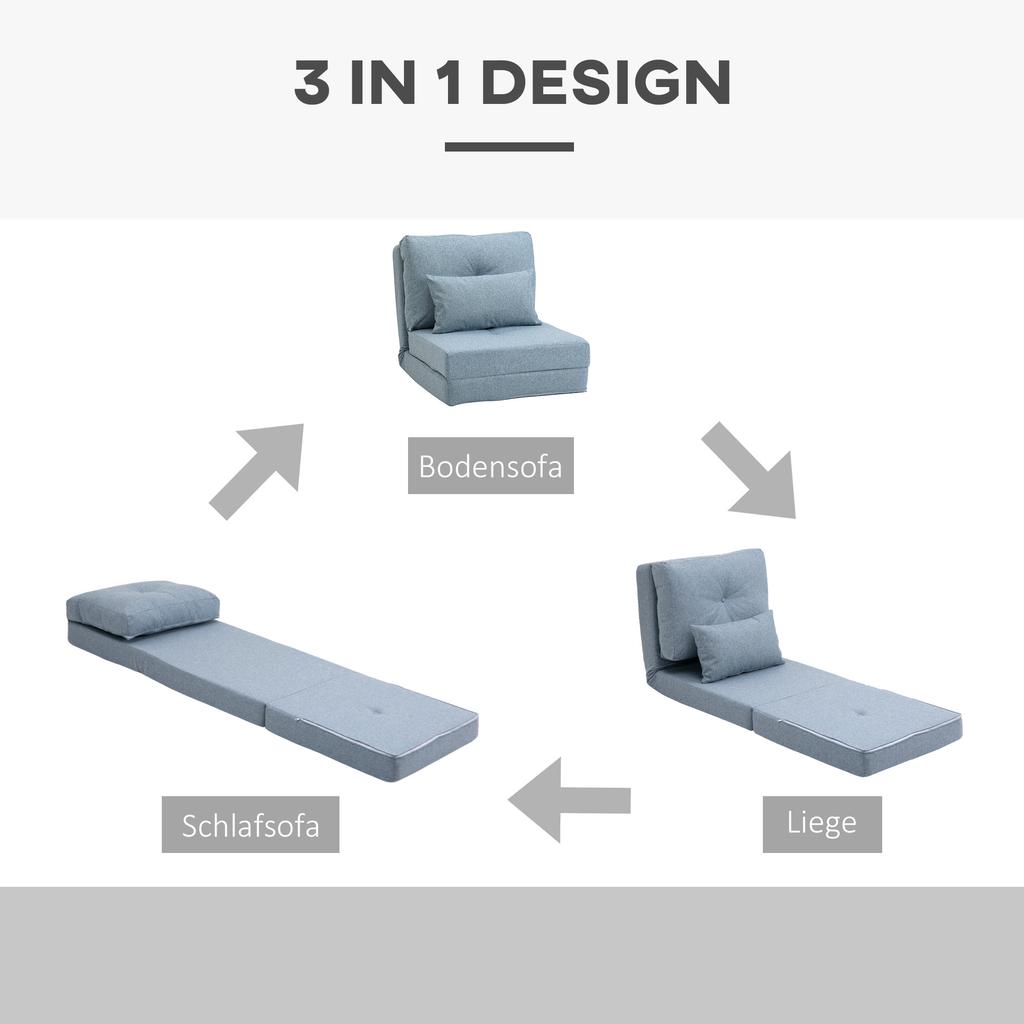 Floor Chair Folding Mattress Sleeping Mat, 2-in-1 Design, Removable Cushion, 60 x 80 x 56 cm, Sky Blue