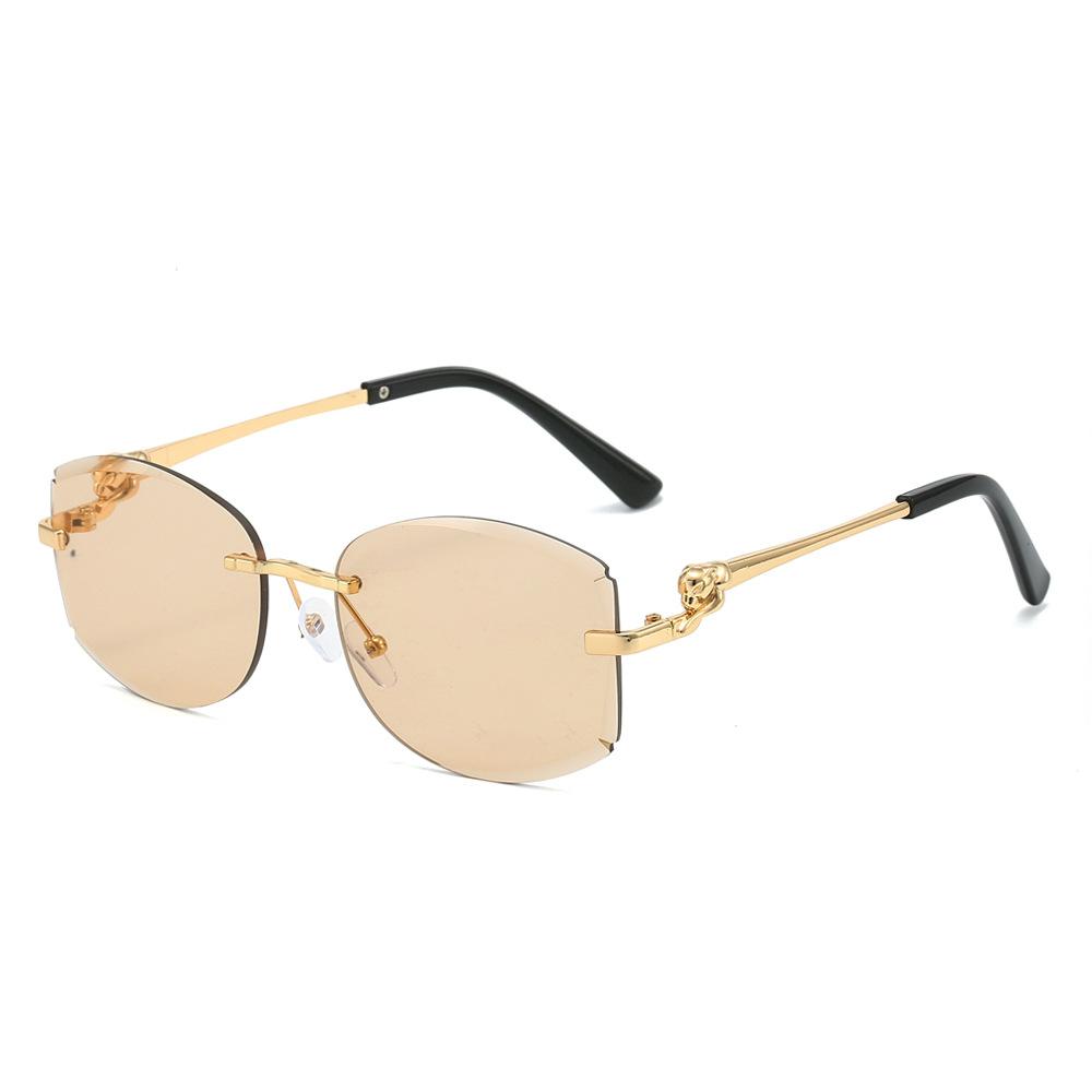 New large-frame sunglasses frameless thin sunglasses women's metal fox head UV protection driving trimmed glasses tide