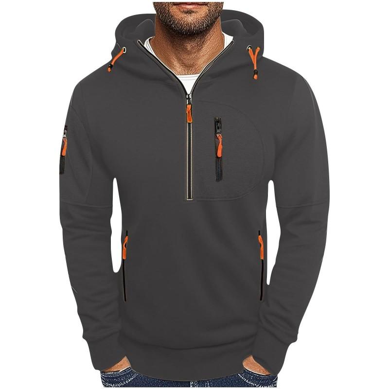 Mens Hooded Zip-Up Sweatshirt With Multiple Pockets Lightweight Casual Long Sleeve Pullover